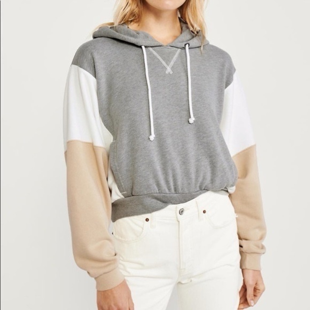 Abercrombie & Fitch Tri-Tone Hoodie in Gray, Cream, and Tan